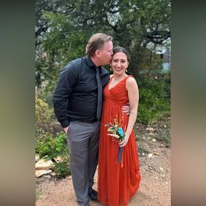 David's Bridal Cowl Neck Back, Burnt Orange (Sienna) Bridesmaid Dress, Size 6